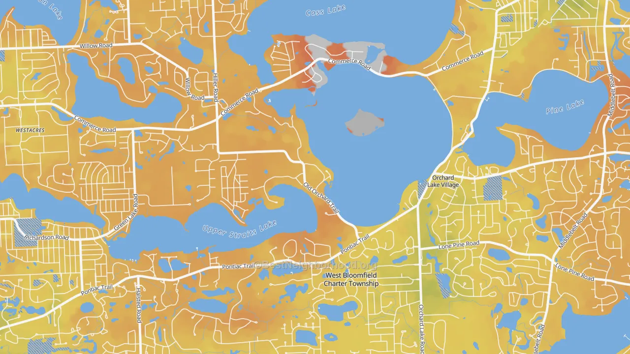 Bike Grade map of Orchard Lake Village, MI