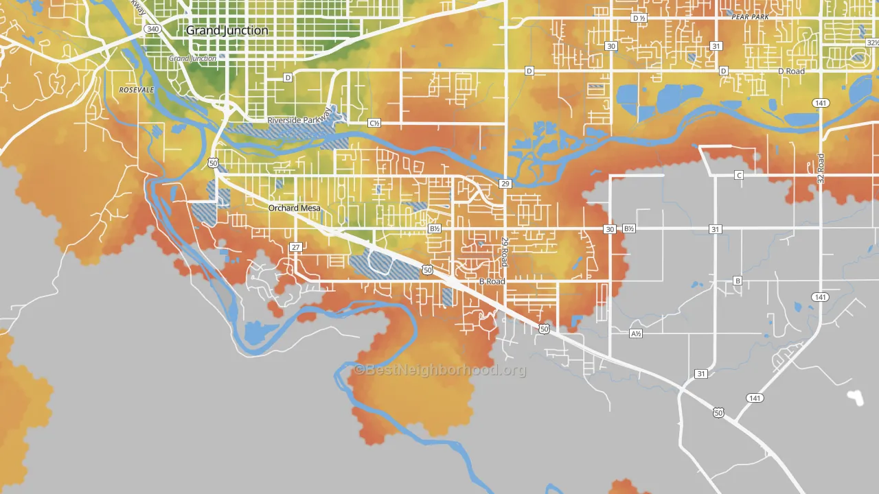 Bike Grade map of Orchard Mesa, CO