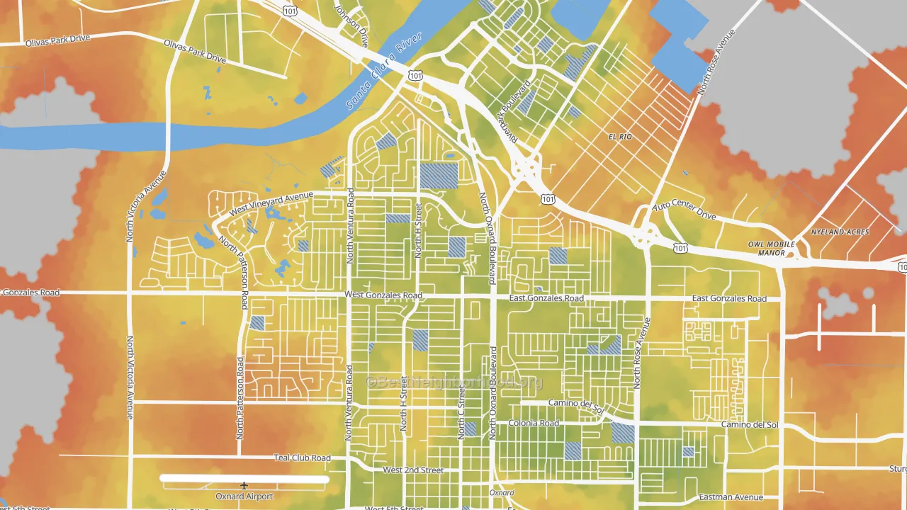 Bike Grade map of Orchard, Oxnard, CA