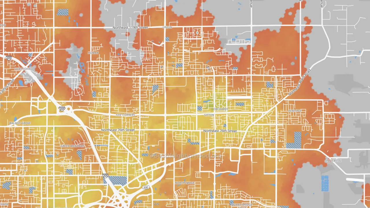 Bike Grade map of Orchards Area, Orchards, WA