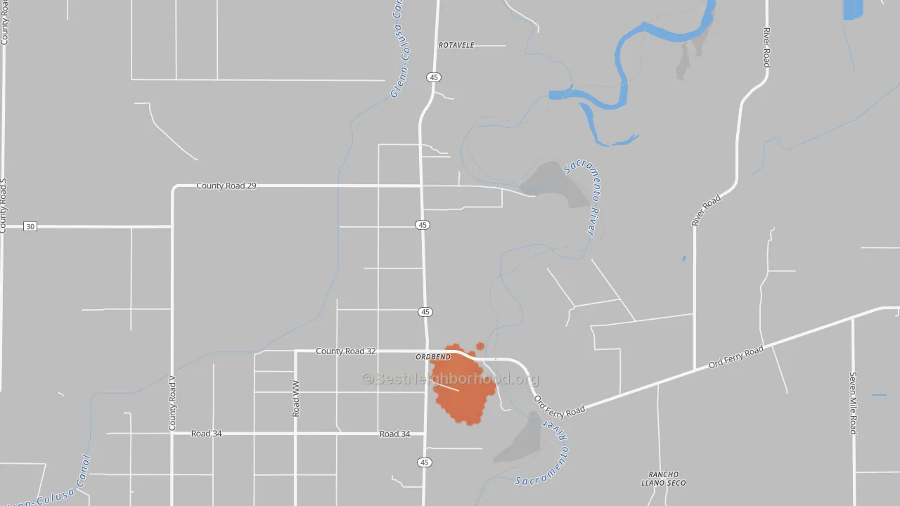 Bike Grade map of Ordbend, CA