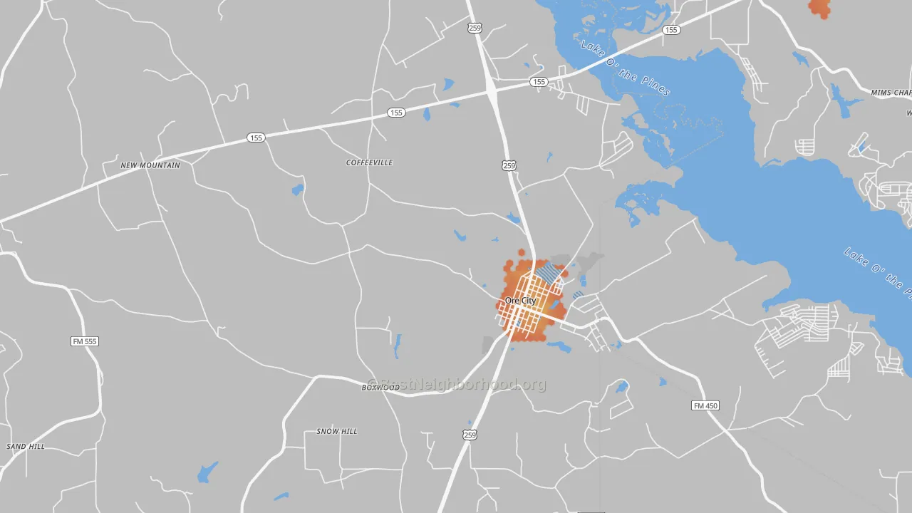 Bike Grade map of Ore City, TX