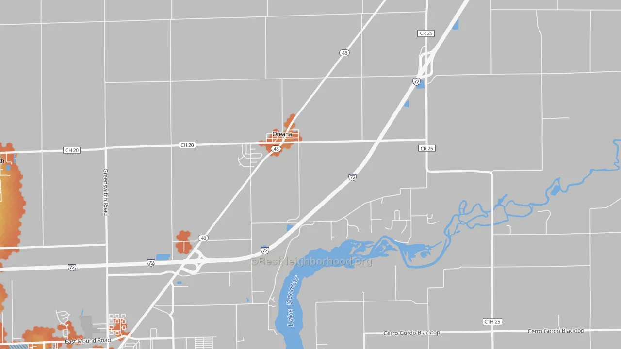 Bike Grade map of Oreana, IL
