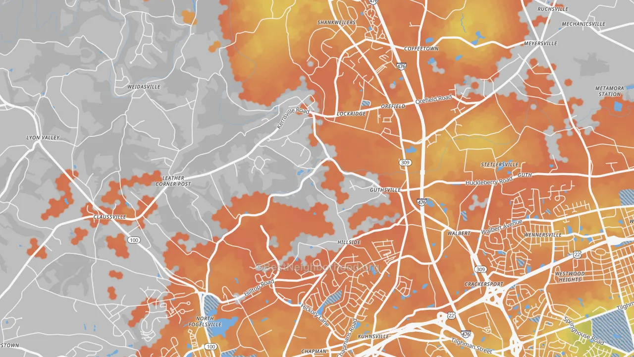 Bike Grade map of Orefield, PA