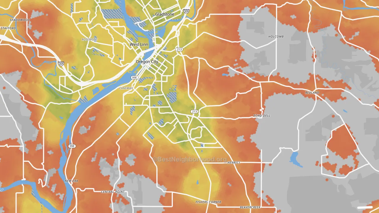 Bike Grade map of Oregon City, OR