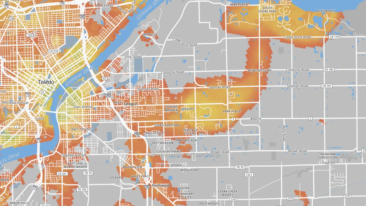 Bike Grade map of Oregon, OH
