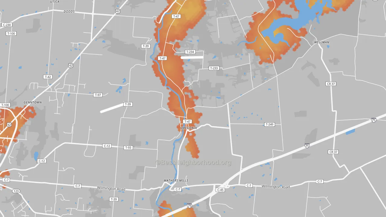 Bike Grade map of Oregonia, OH