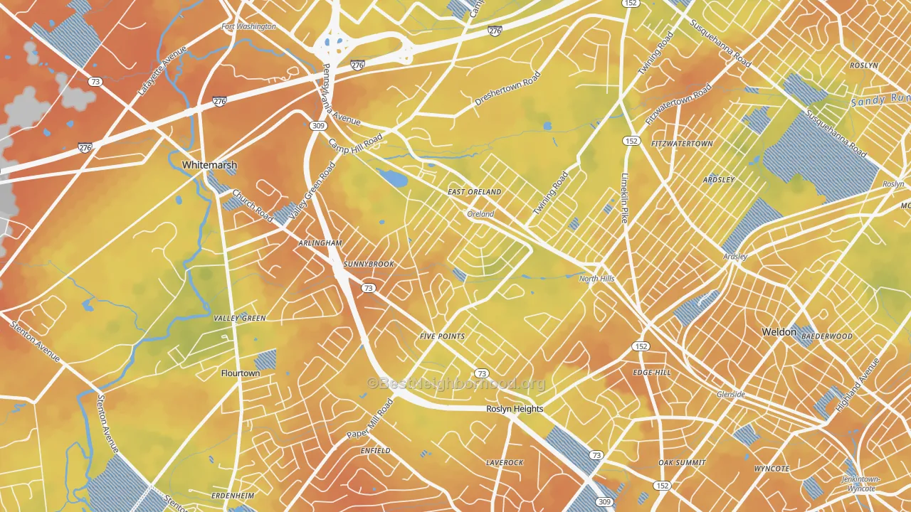Bike Grade map of Oreland, PA
