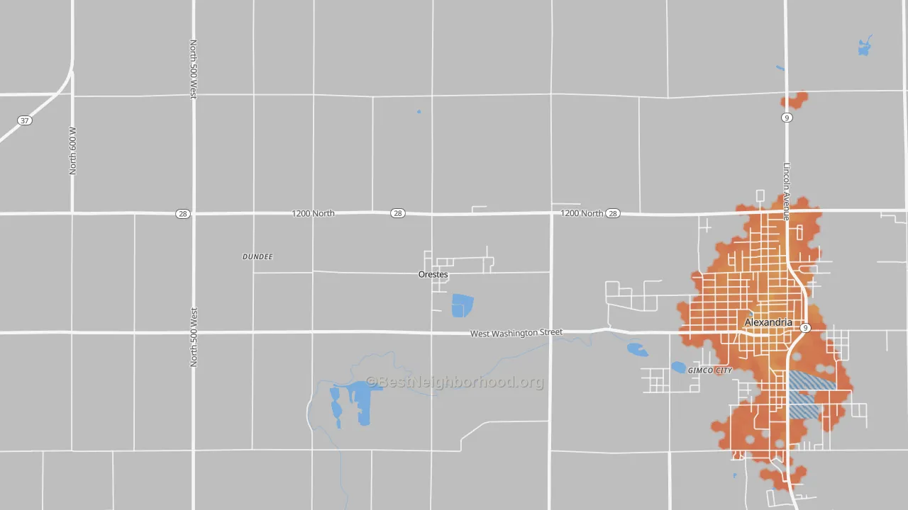Bike Grade map of Orestes, IN