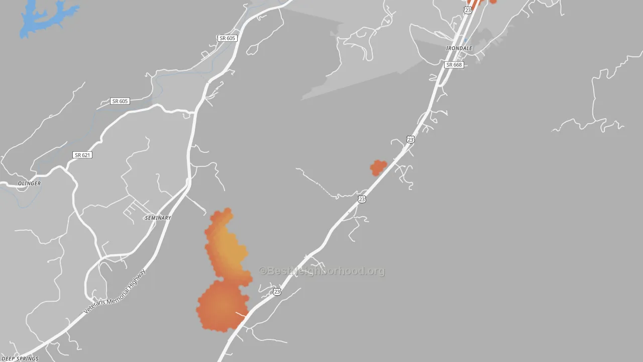 Bike Grade map of Oreton, VA