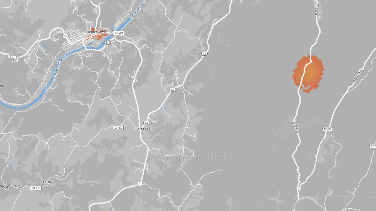 Bike Grade map of Organ Cave, WV