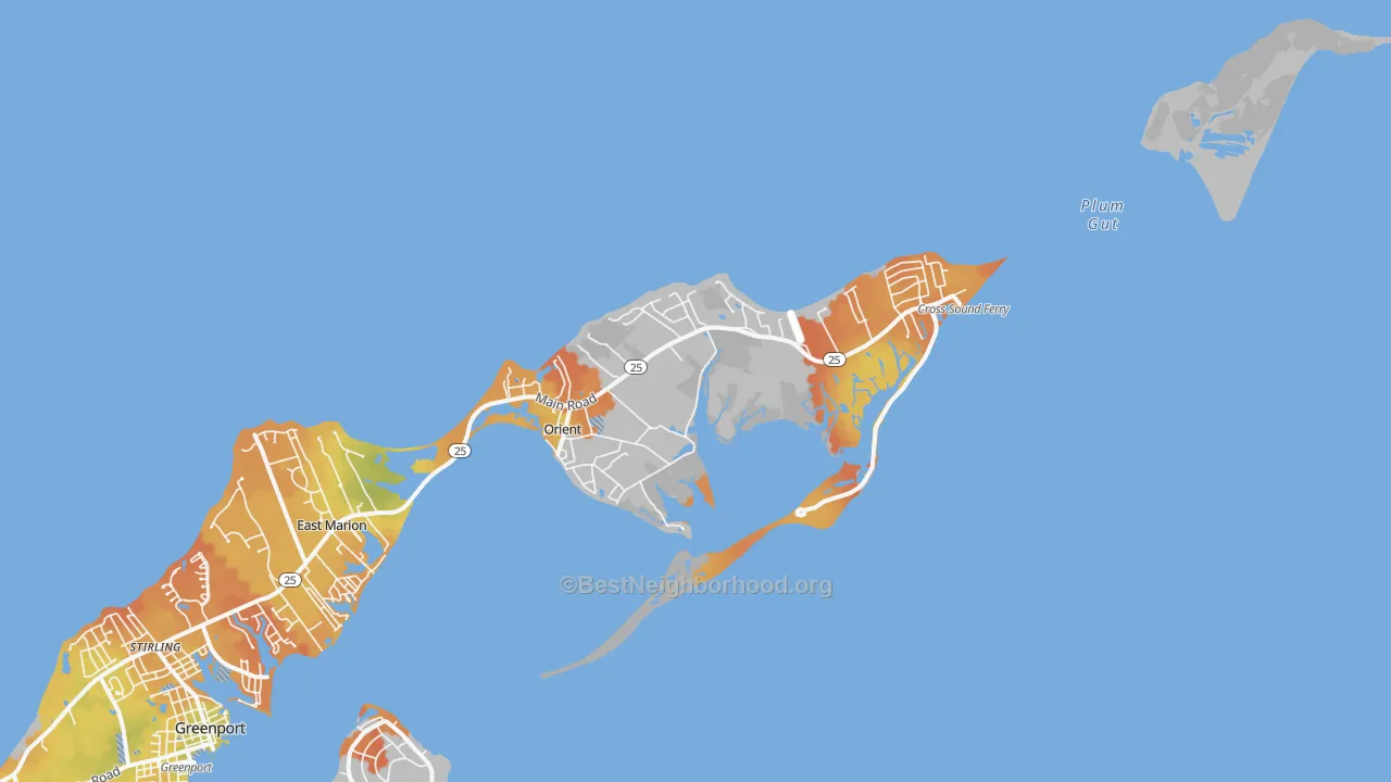 Bike Grade map of Orient, NY