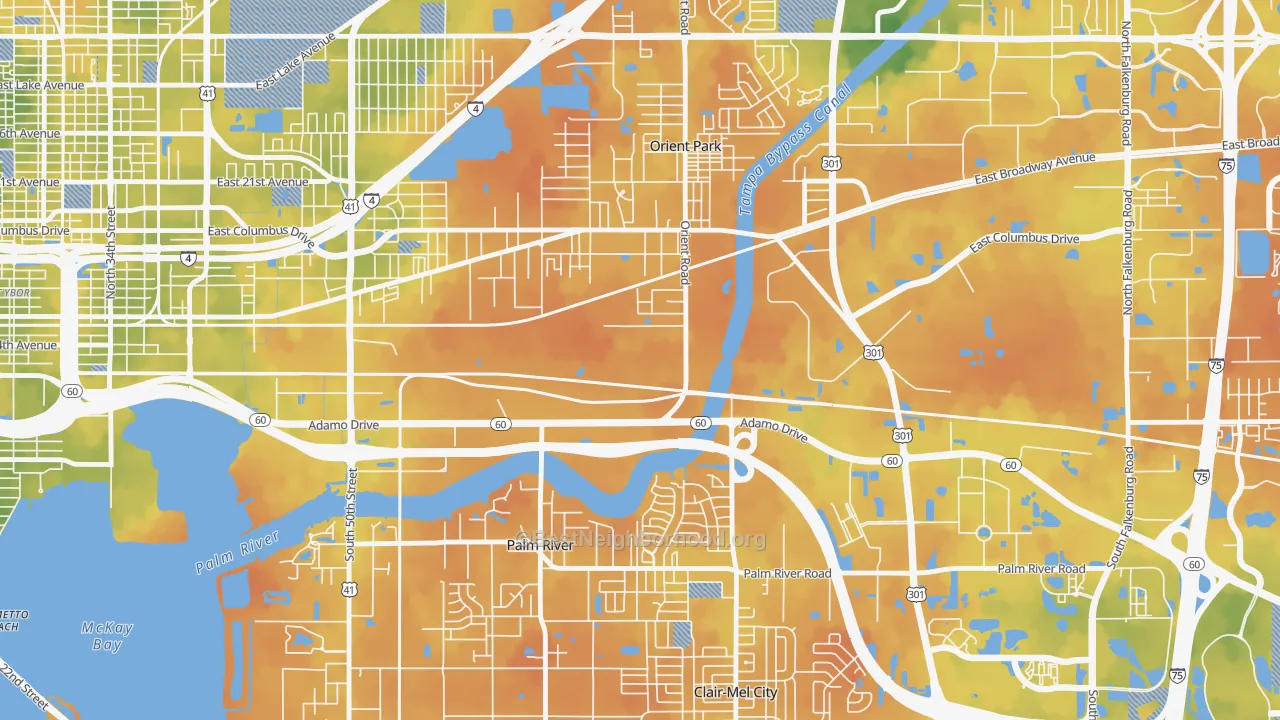 Bike Grade map of Orient Park, Tampa, FL