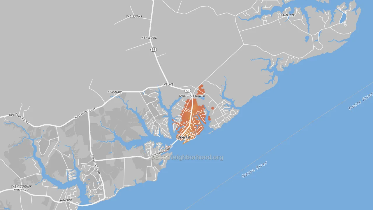 Bike Grade map of Oriental, NC