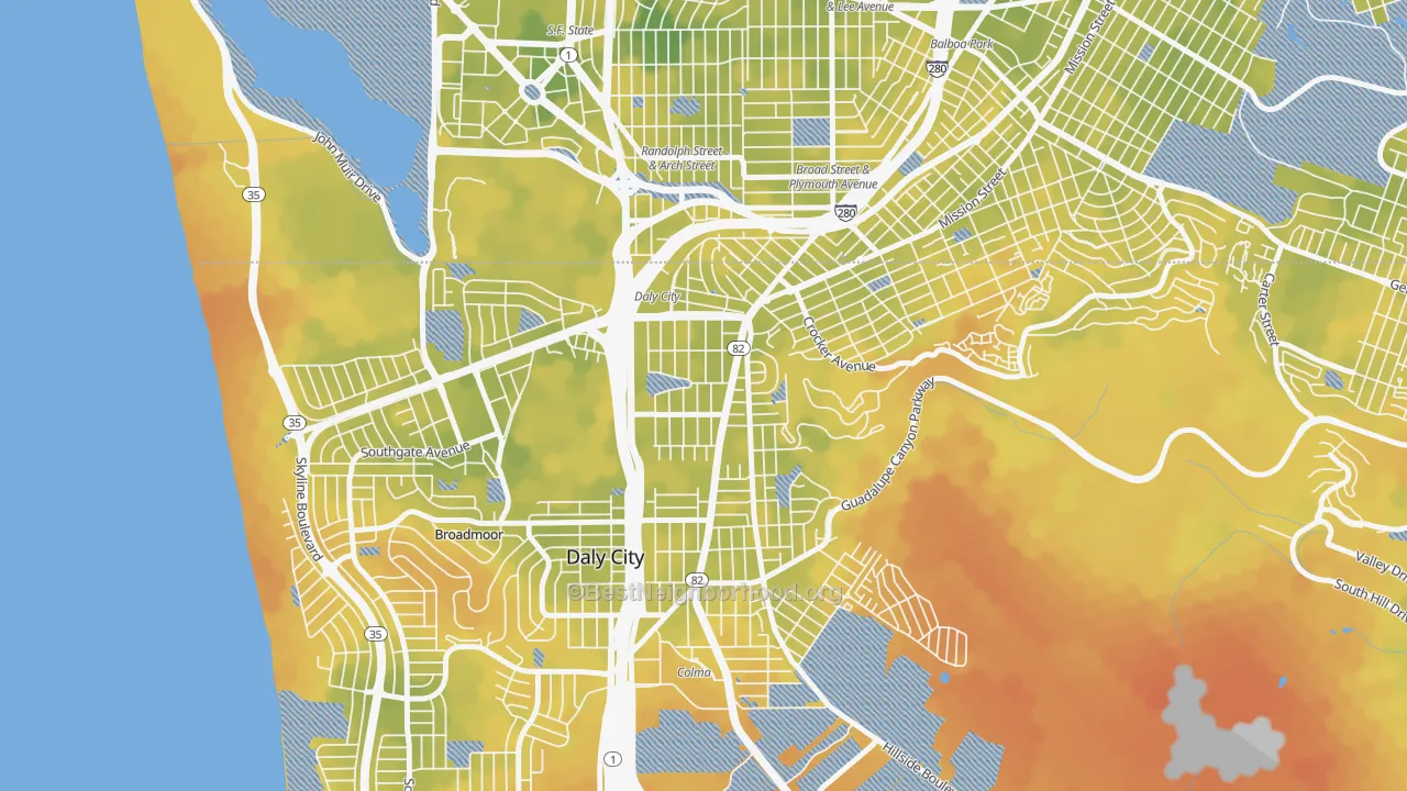 Bike Grade map of Original Daly City, Daly City, CA