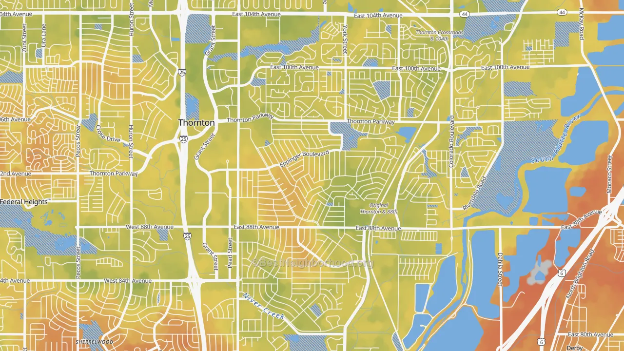 Bike Grade map of Original Thornton, Thornton, CO