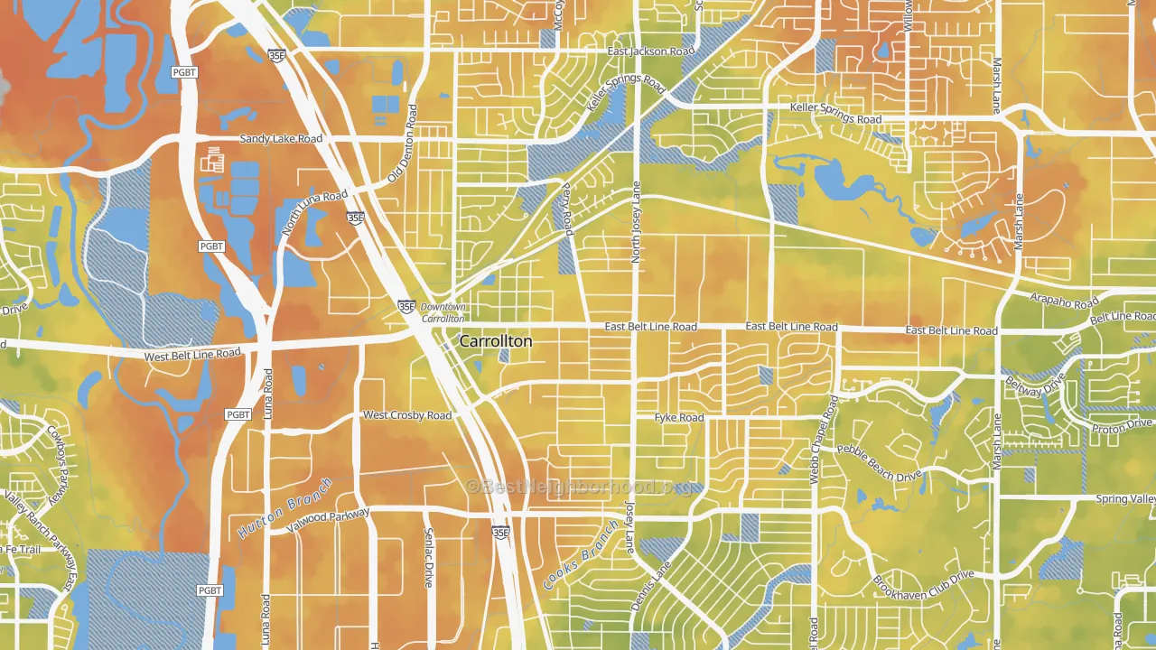 Bike Grade map of Original Town, Carrollton, TX