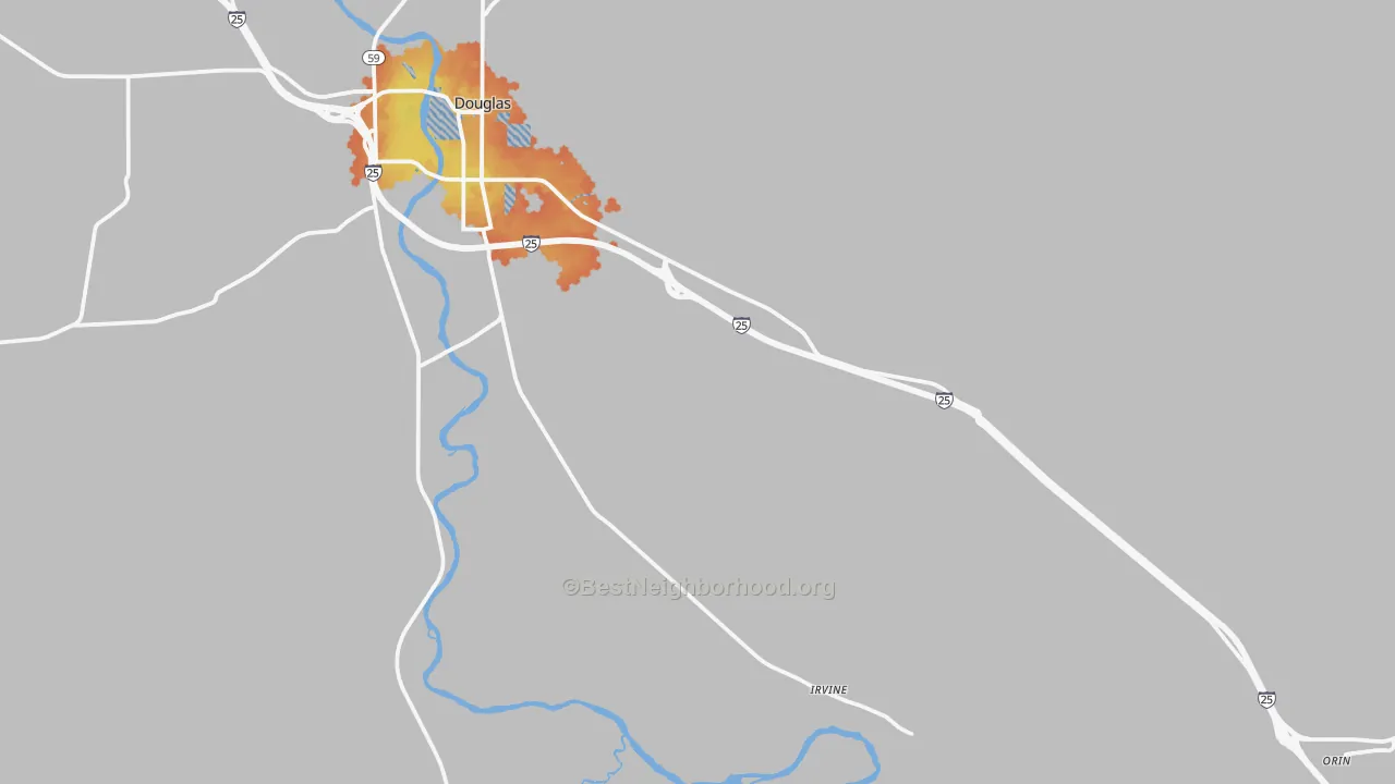 Bike Grade map of Orin, WY