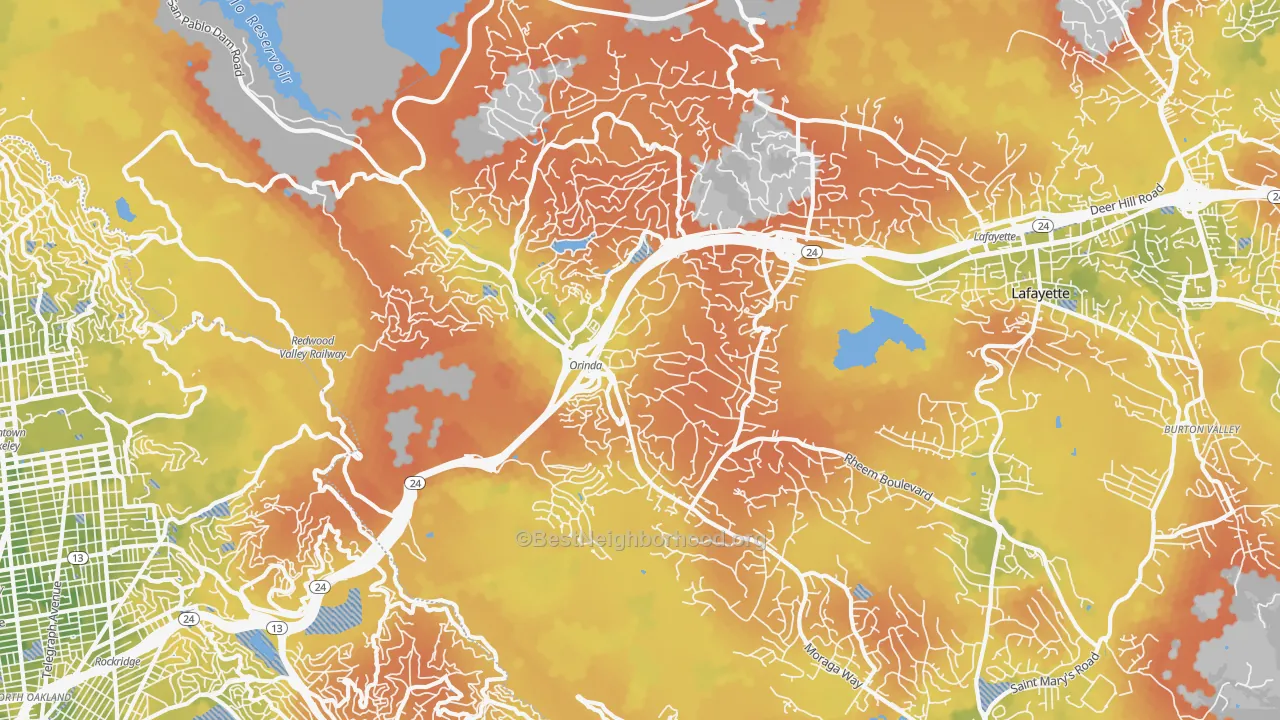 Bike Grade map of Orinda, CA
