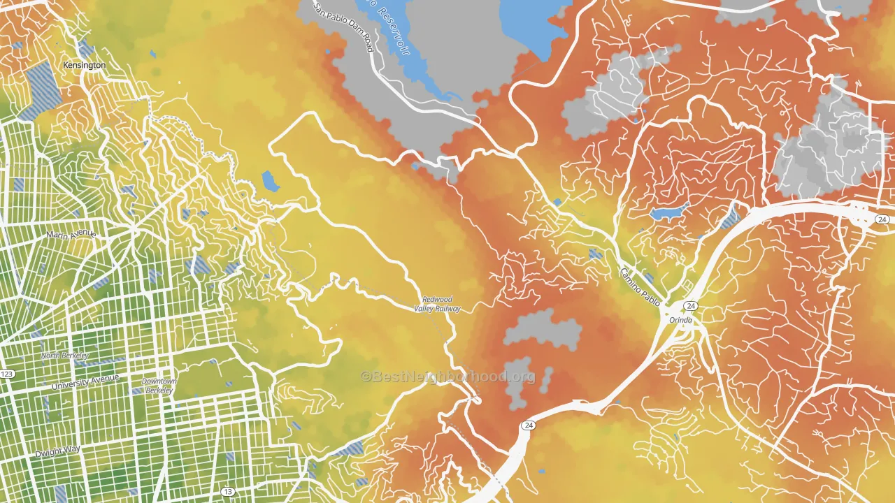 Bike Grade map of Orinda Village, CA