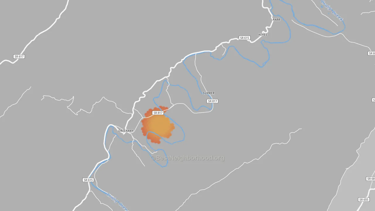 Bike Grade map of Oriskany, VA