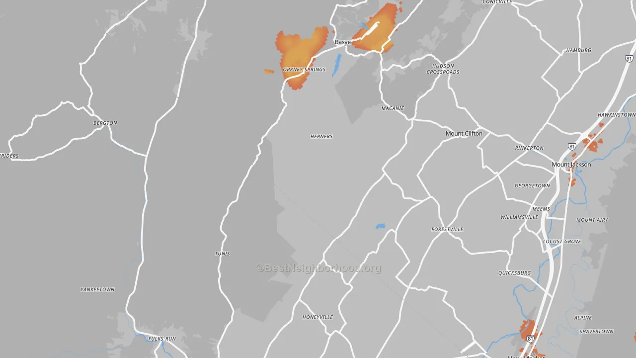 Bike Grade map of Orkney Springs, VA
