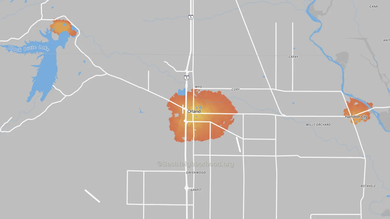 Bike Grade map of Orland, CA