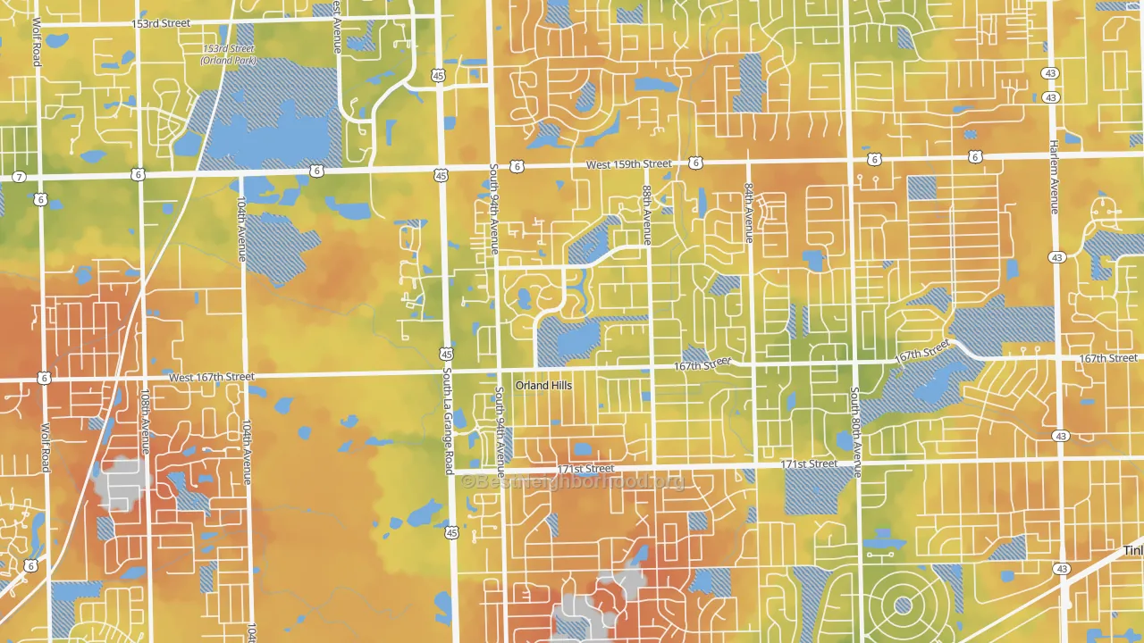 Bike Grade map of Orland Hills, IL