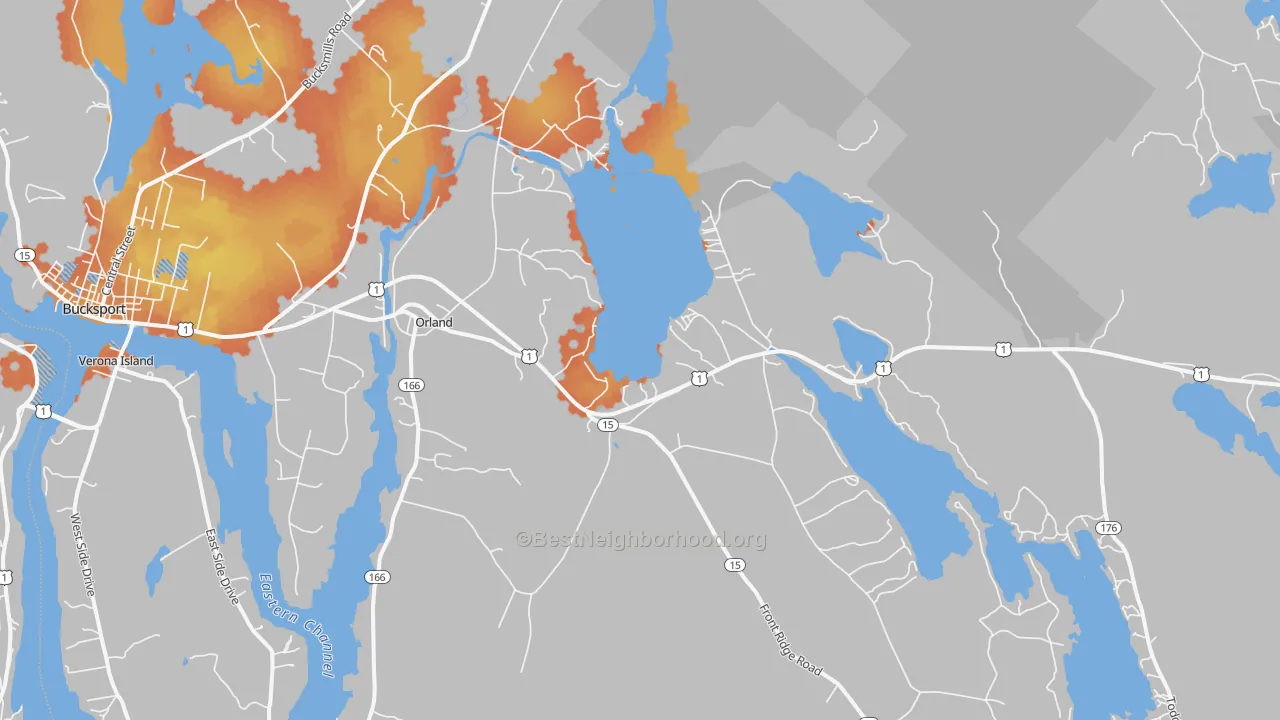 Bike Grade map of Orland, ME