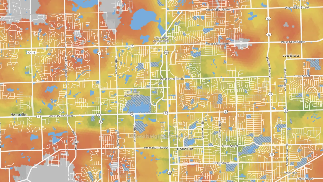 Bike Grade map of Orland Park, IL