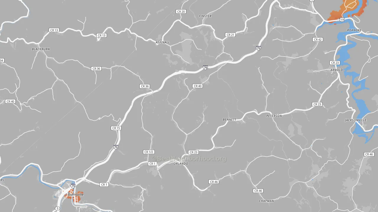 Bike Grade map of Orlando, WV