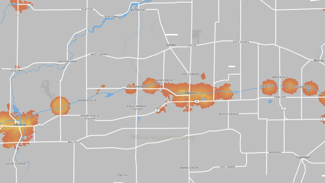 Bike Grade map of Orleans County, NY