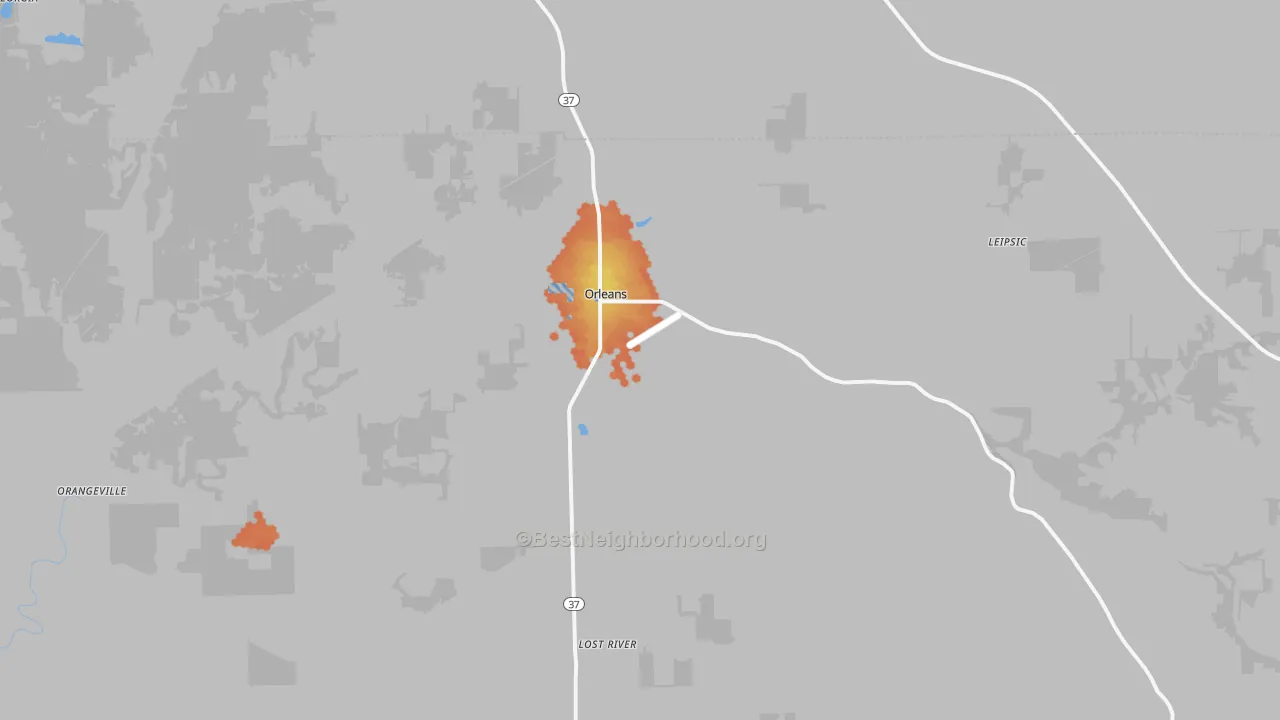 Bike Grade map of Orleans, IN