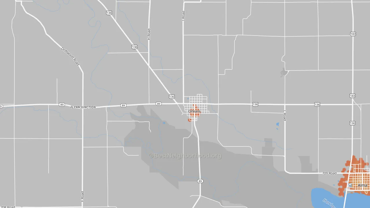 Bike Grade map of Orleans, NE