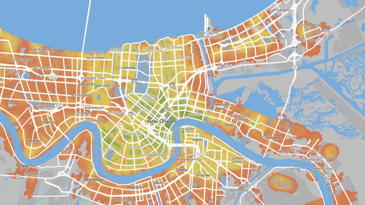 Bike Grade map of Orleans Parish, LA