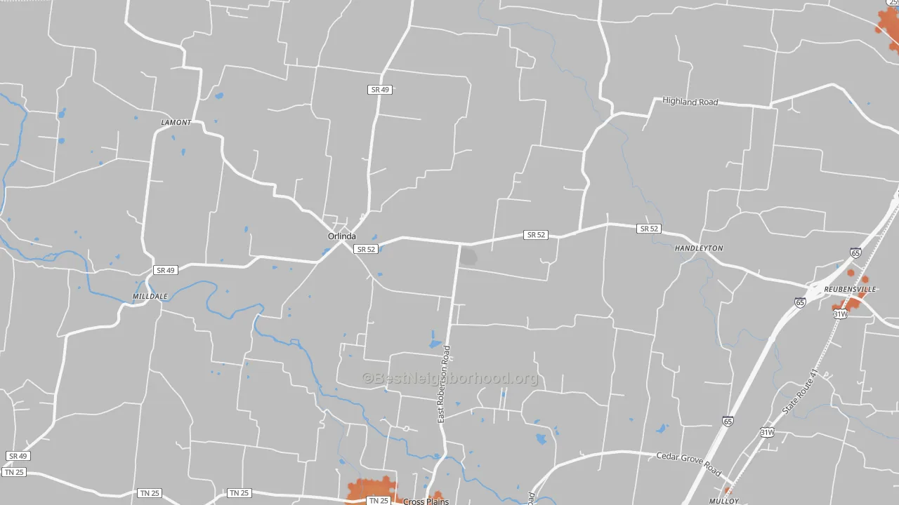 Bike Grade map of Orlinda, TN