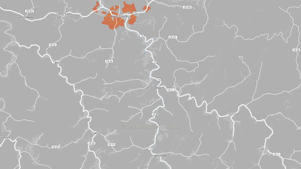 Bike Grade map of Orma, WV