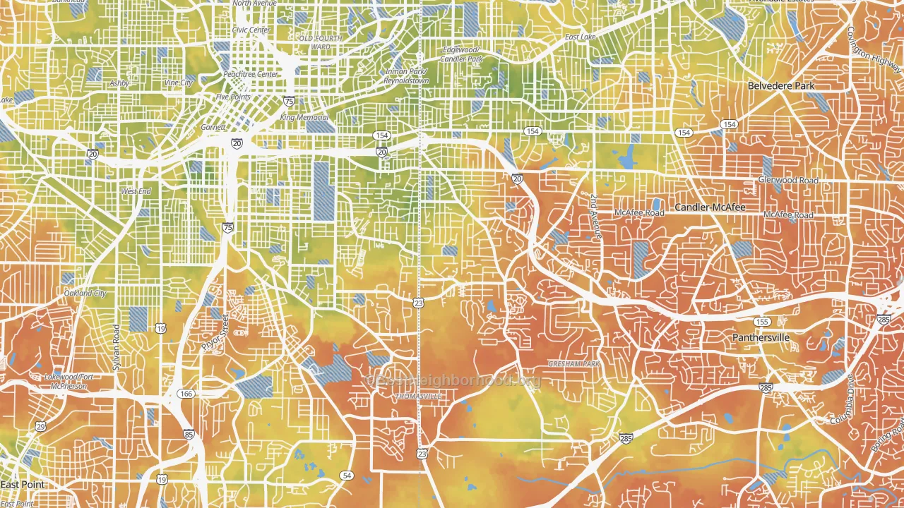 Bike Grade map of Ormewood Park-East Atlanta, Atlanta, GA