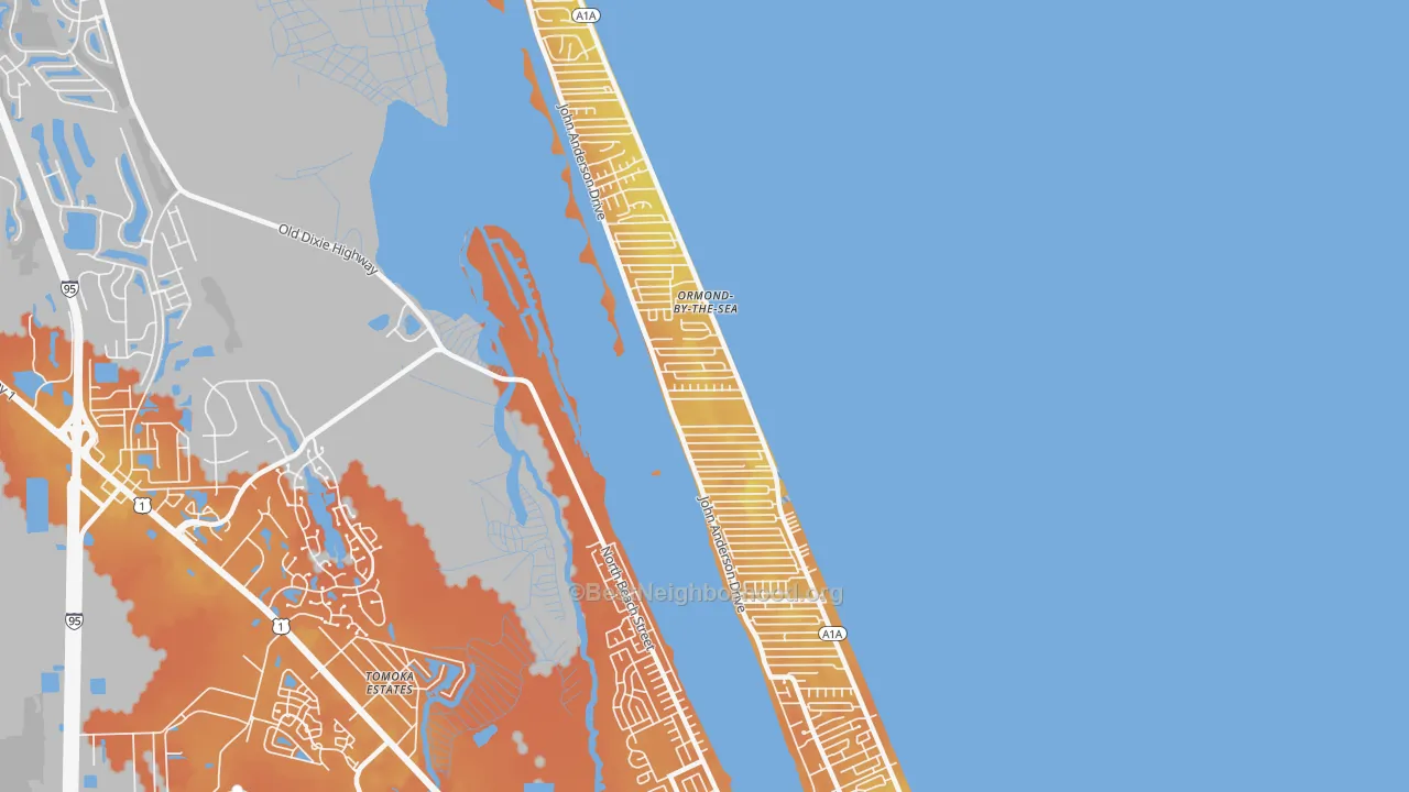 Bike Grade map of Ormond-by-the-Sea, FL