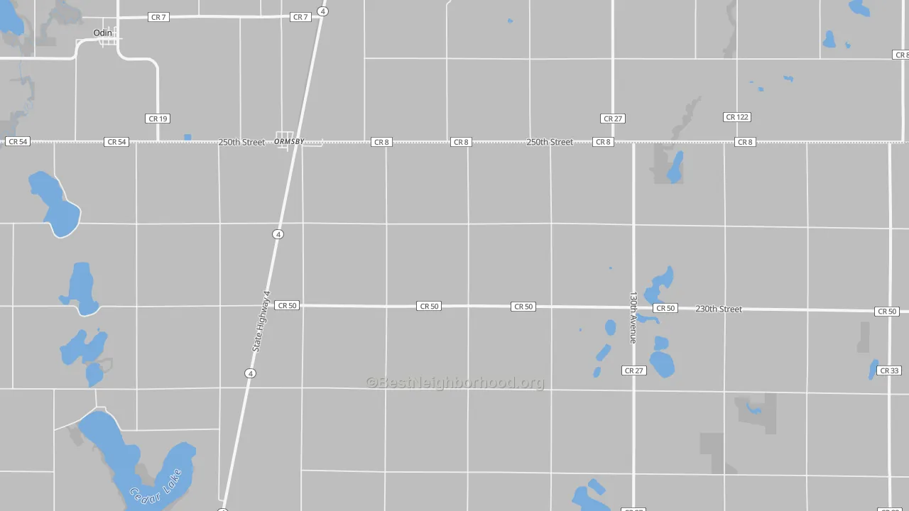 Bike Grade map of Ormsby, MN