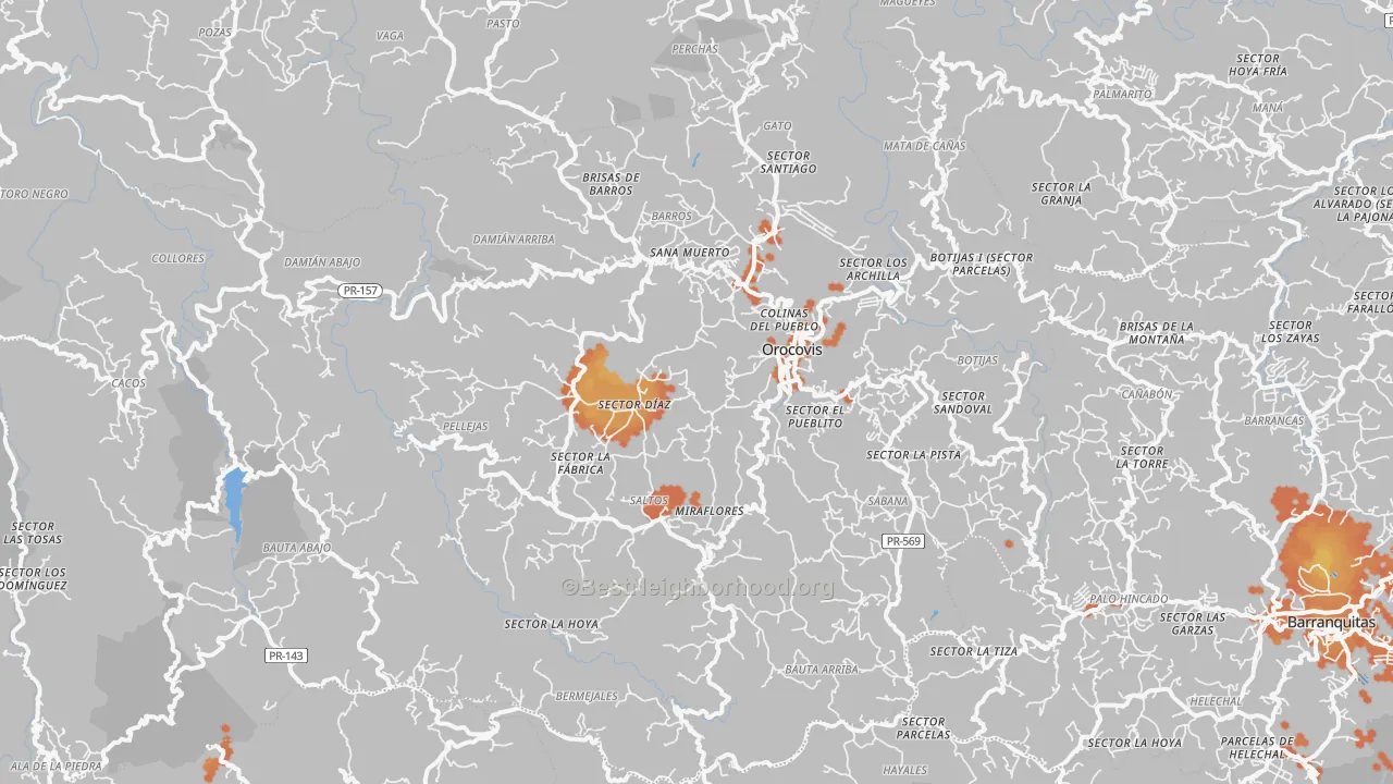 Bike Grade map of Orocovis Municipio, PR