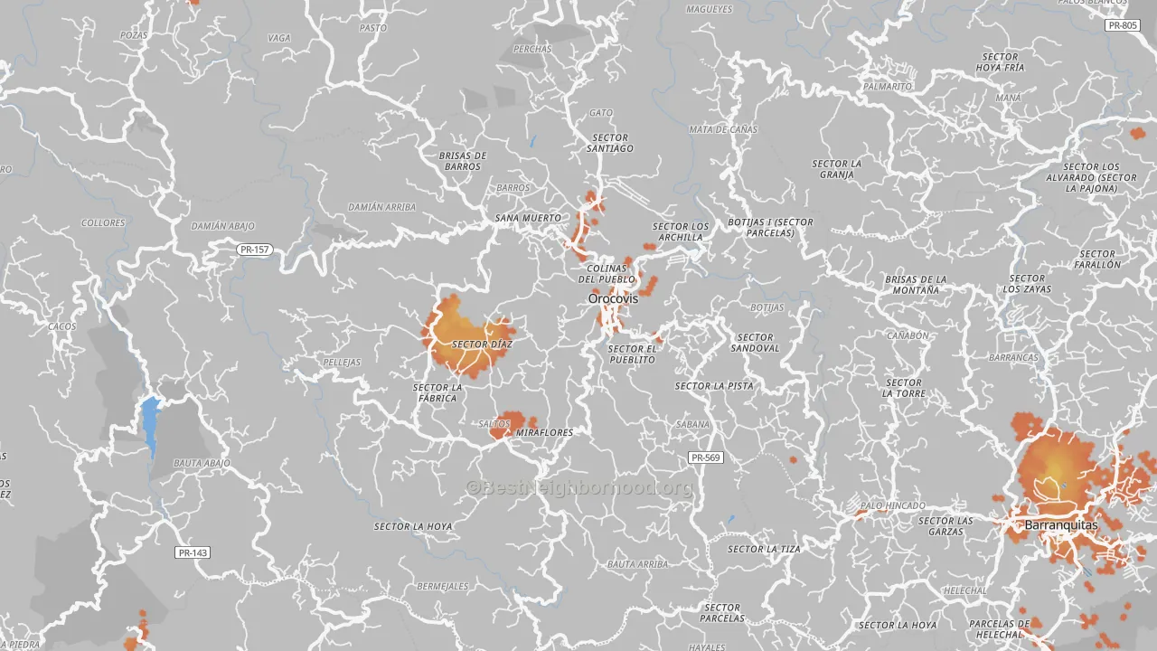 Bike Grade map of Orocovis, PR