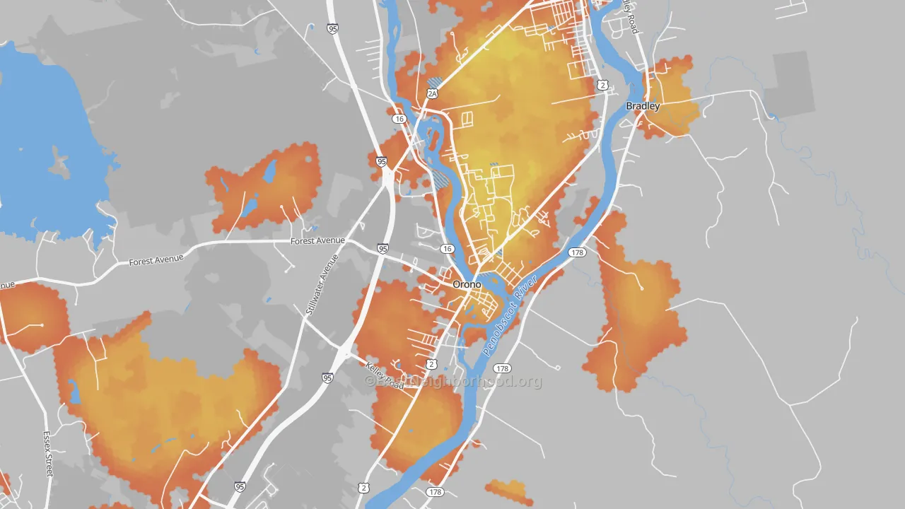 Bike Grade map of Orono, ME