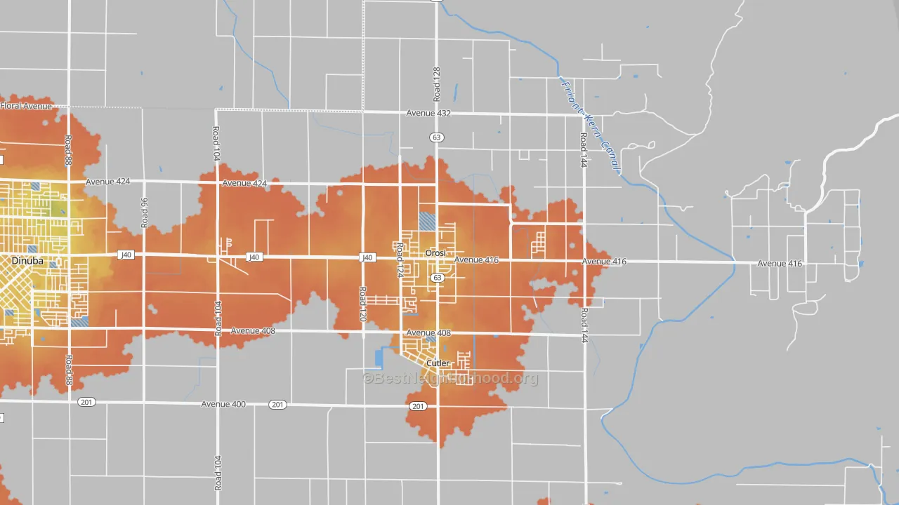 Bike Grade map of Orosi, CA
