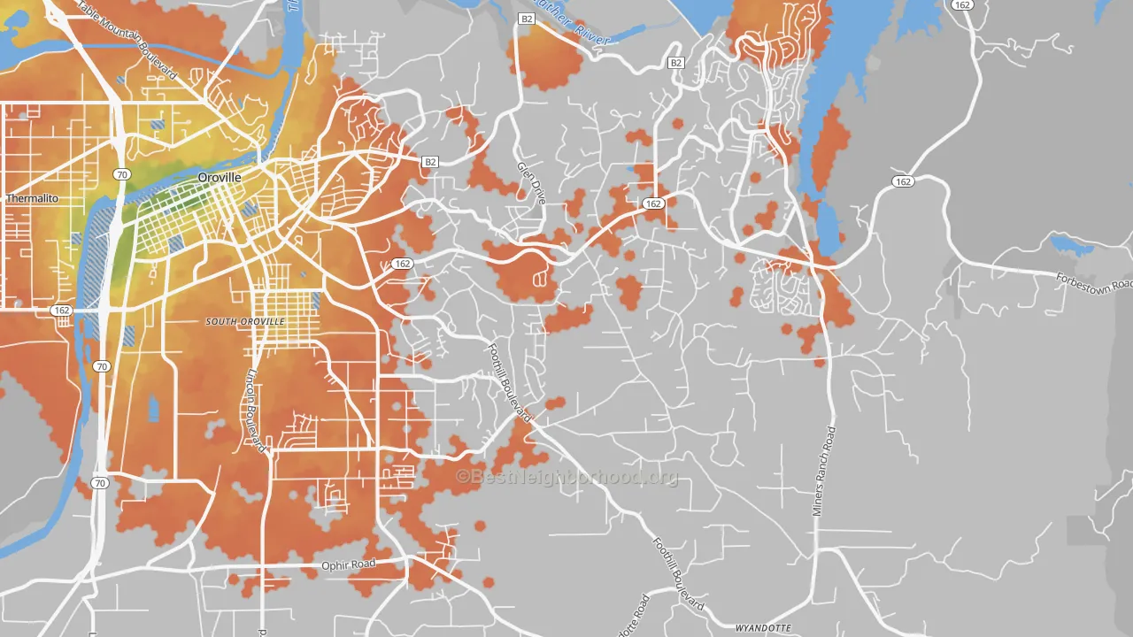 Bike Grade map of Oroville East, CA