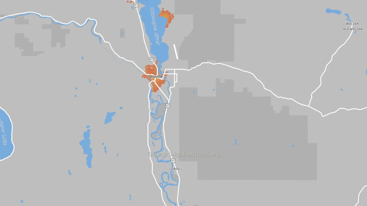 Bike Grade map of Oroville, WA