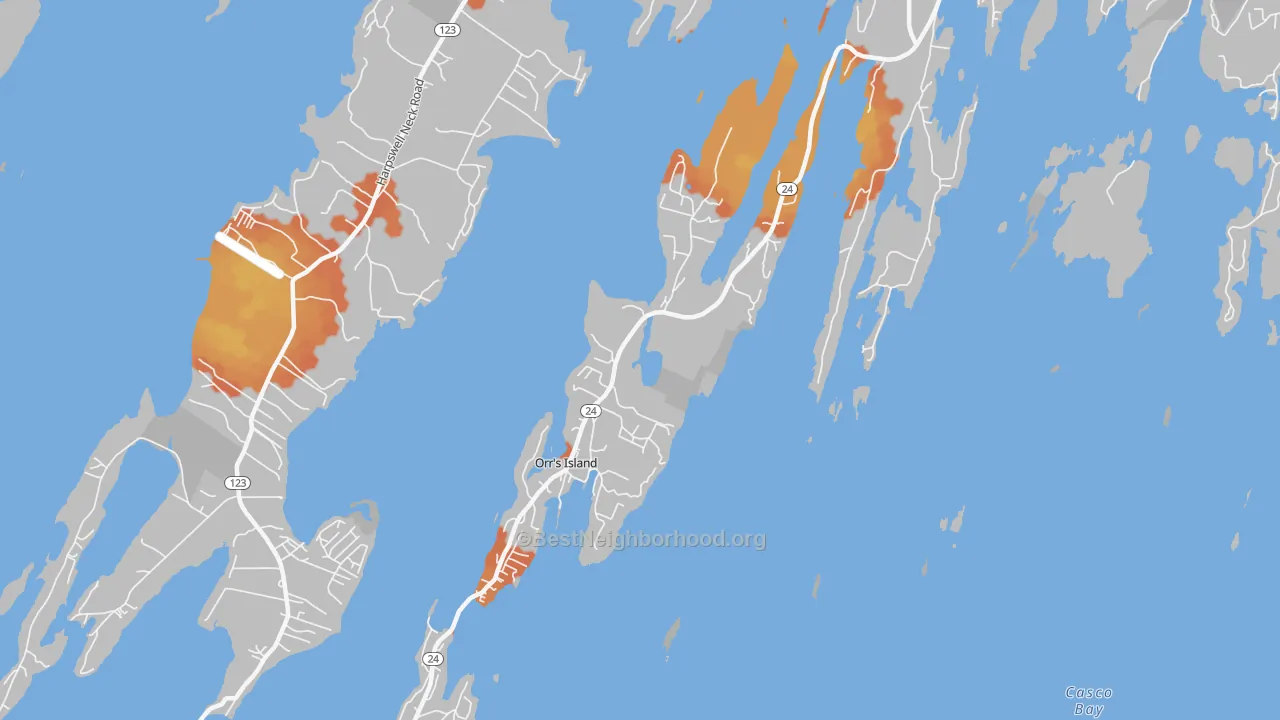 Bike Grade map of Orrs Island, ME