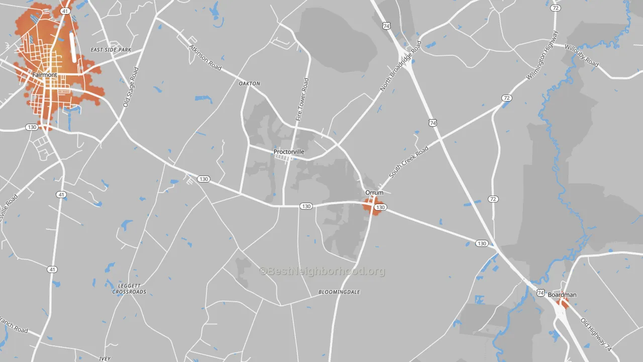 Bike Grade map of Orrum, NC