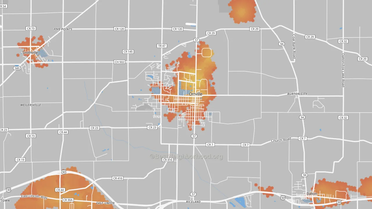 Bike Grade map of Orrville, OH