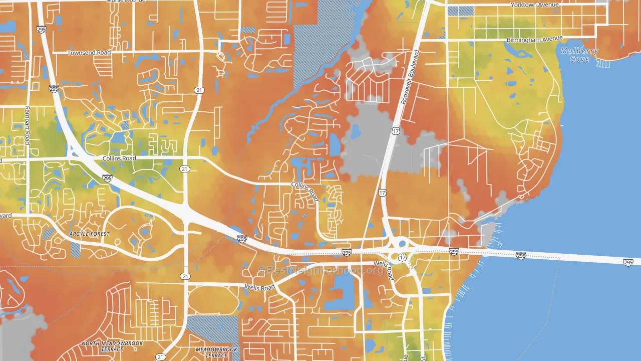 Bike Grade map of Ortega Hills, Jacksonville, FL